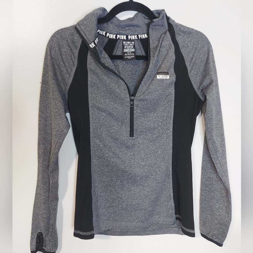 Victoria's Secret PINK Gray and Black Quarter-Zip Pullover XS